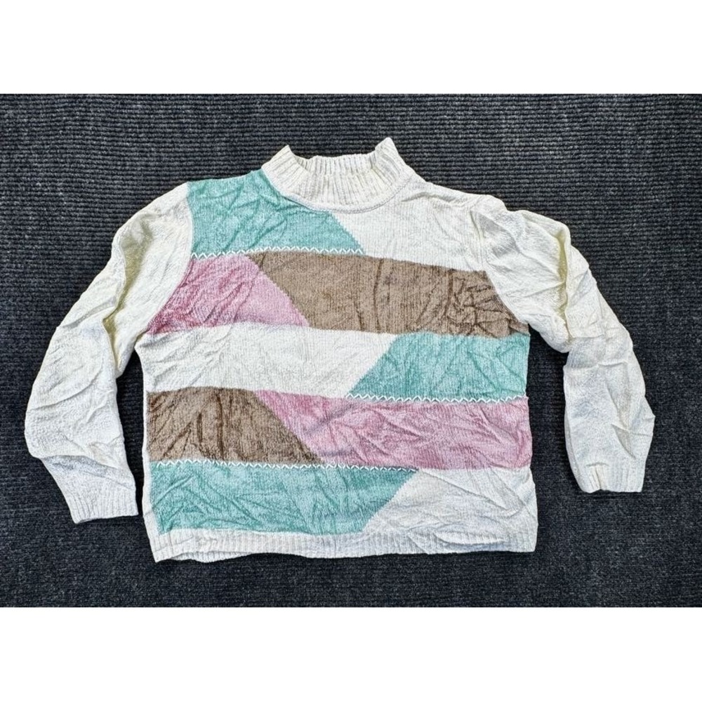 Vintage‎ Alfred Dunner Abstract Colorblock Sweater Womens L Acrylic 90s
